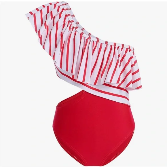 Girls red one shoulder swim - Picture 1 of 4